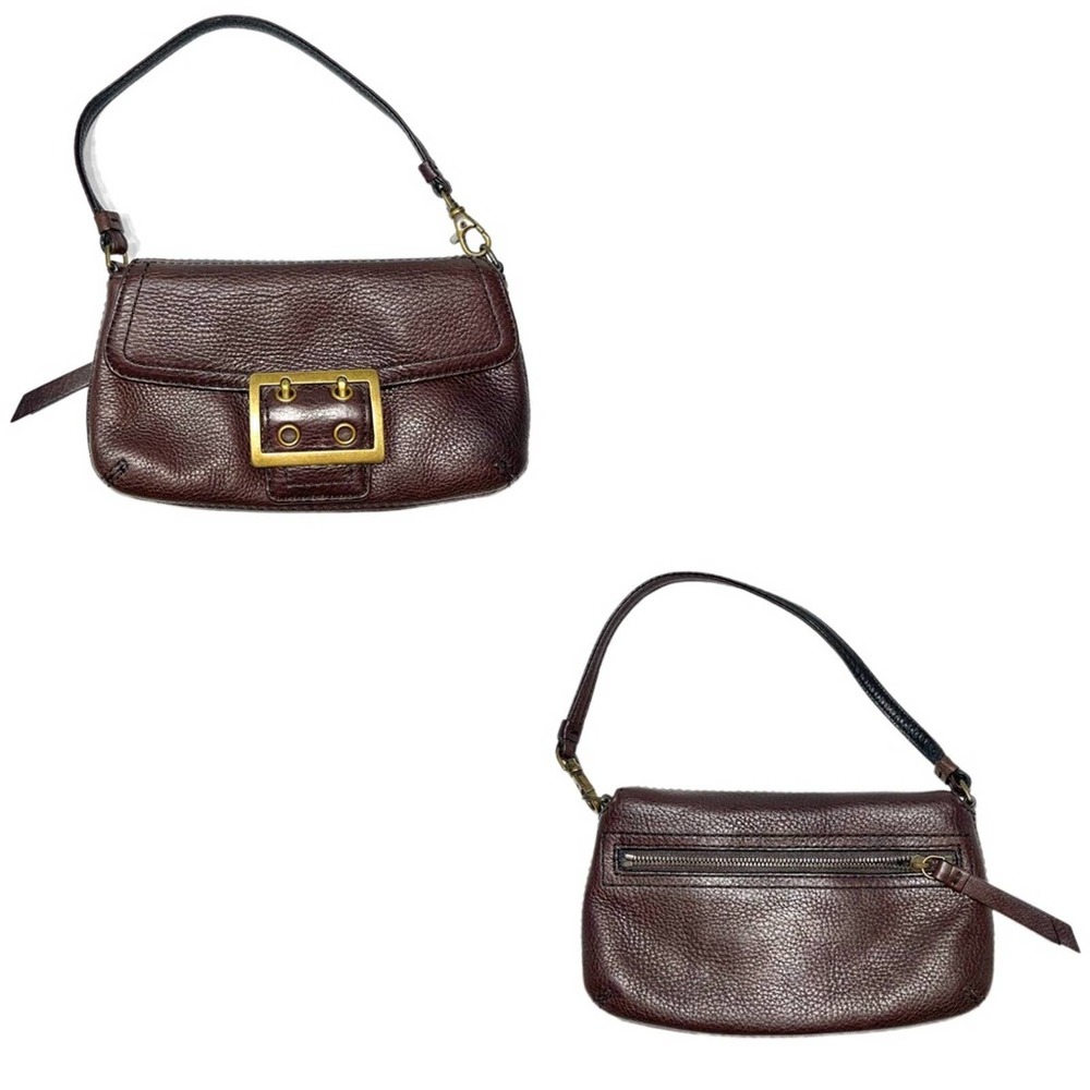 Banana Republic Brown Pebbled Leather Wristlet Clutch with Gold Buckle